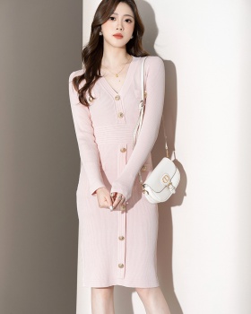 Knitted chanelstyle package hip long autumn dress