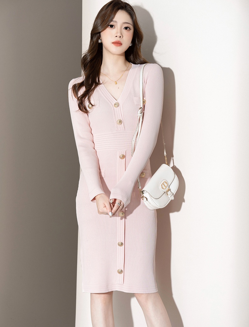 Knitted chanelstyle package hip long autumn dress