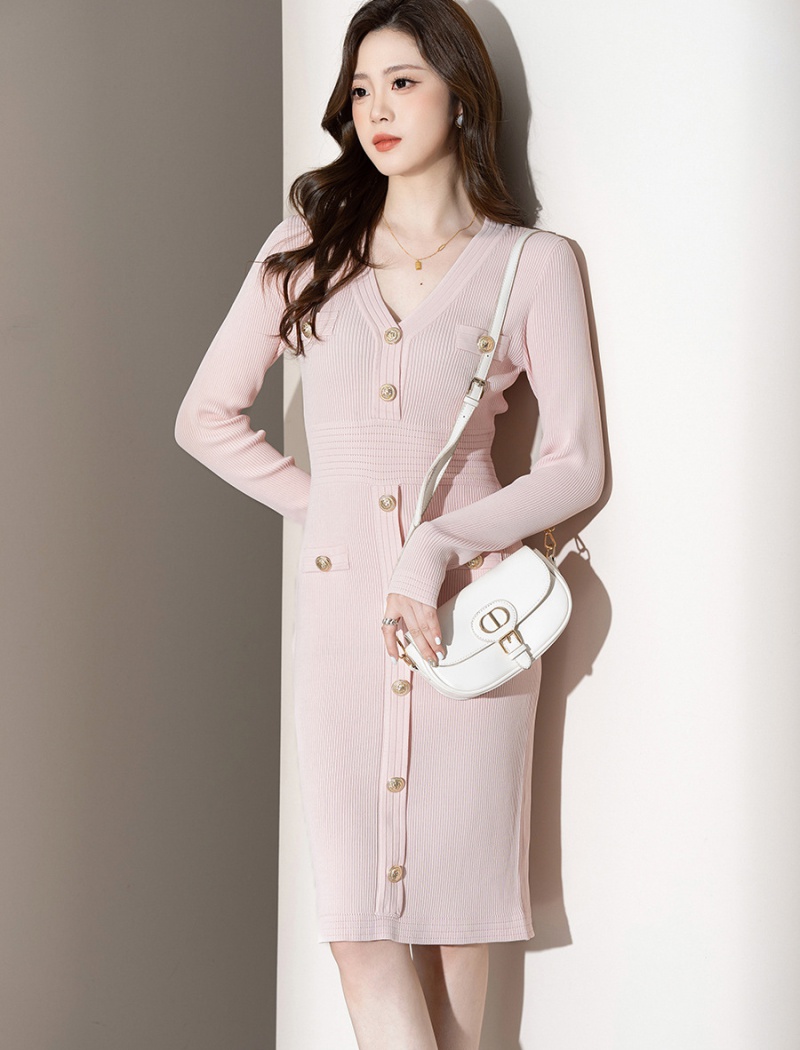 Knitted chanelstyle package hip long autumn dress