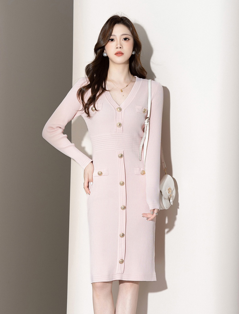 Knitted chanelstyle package hip long autumn dress