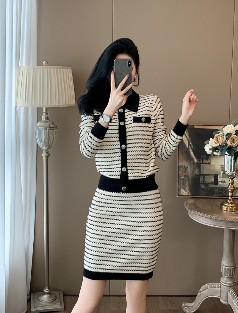 Casual cardigan knitted skirt 2pcs set for women