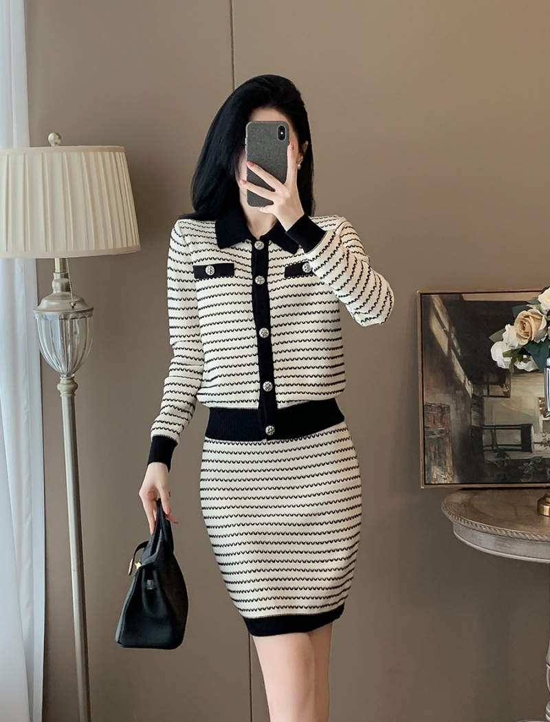 Casual cardigan knitted skirt 2pcs set for women