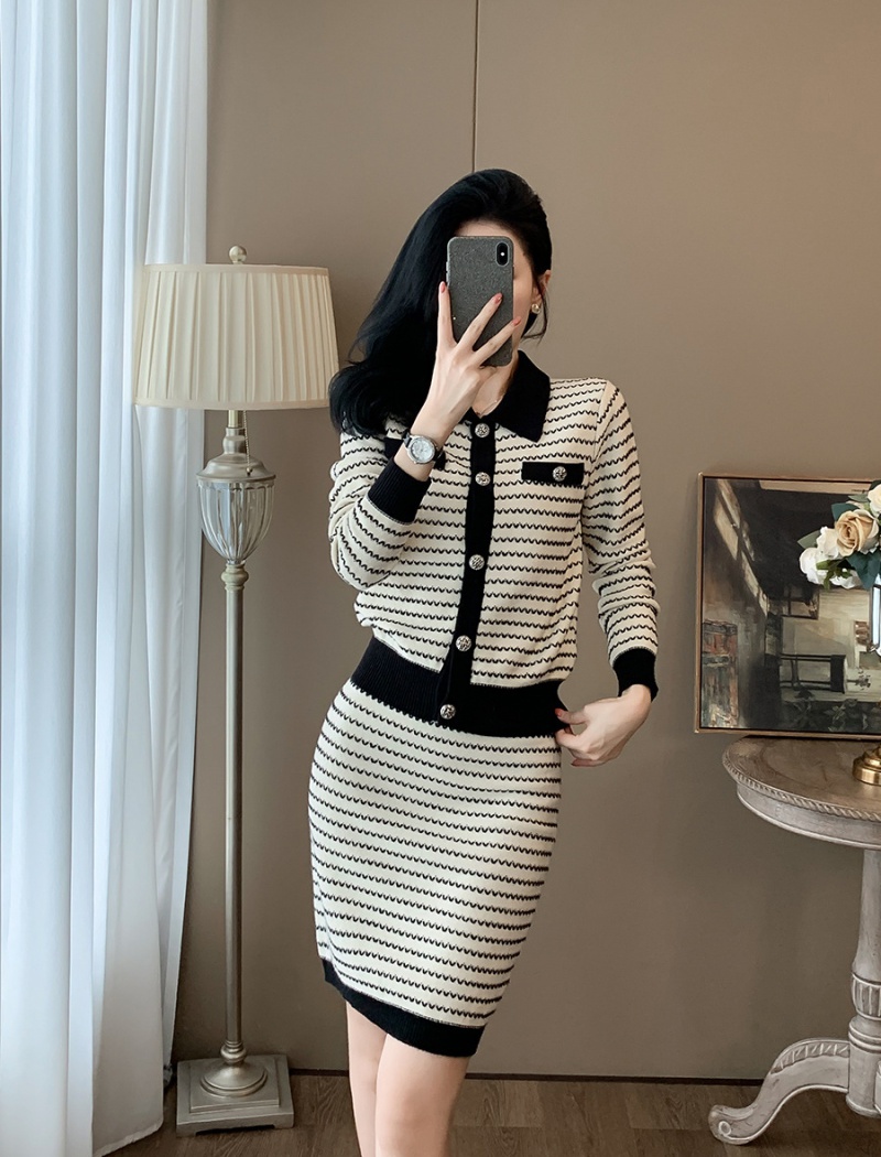 Casual cardigan knitted skirt 2pcs set for women