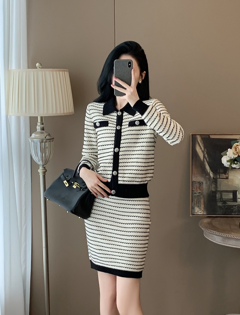 Casual cardigan knitted skirt 2pcs set for women