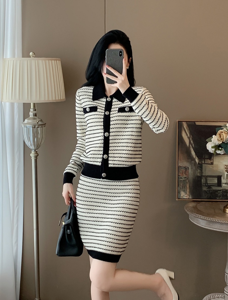 Casual cardigan knitted skirt 2pcs set for women