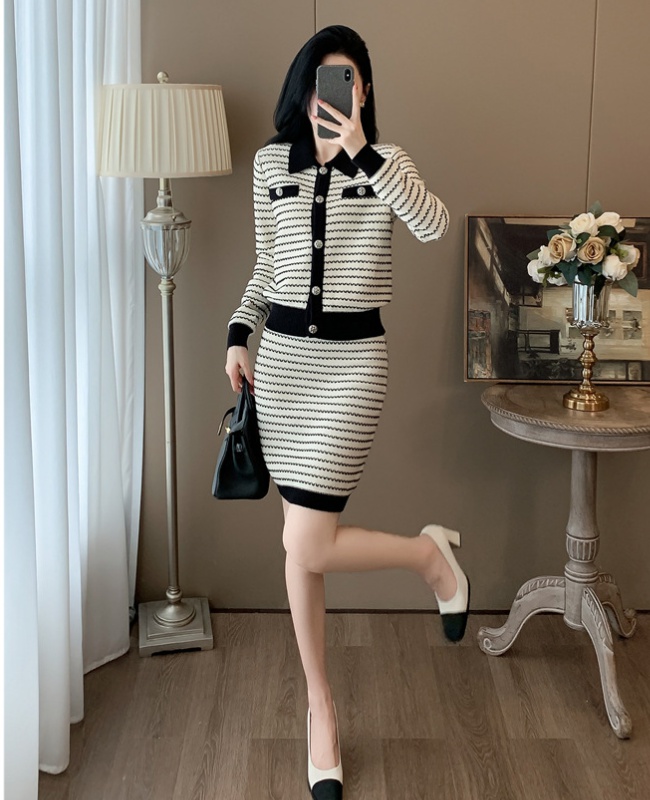 Casual cardigan knitted skirt 2pcs set for women