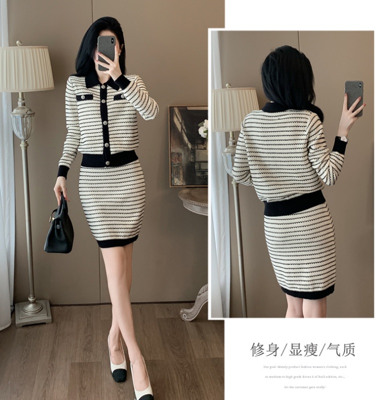 Casual cardigan knitted skirt 2pcs set for women