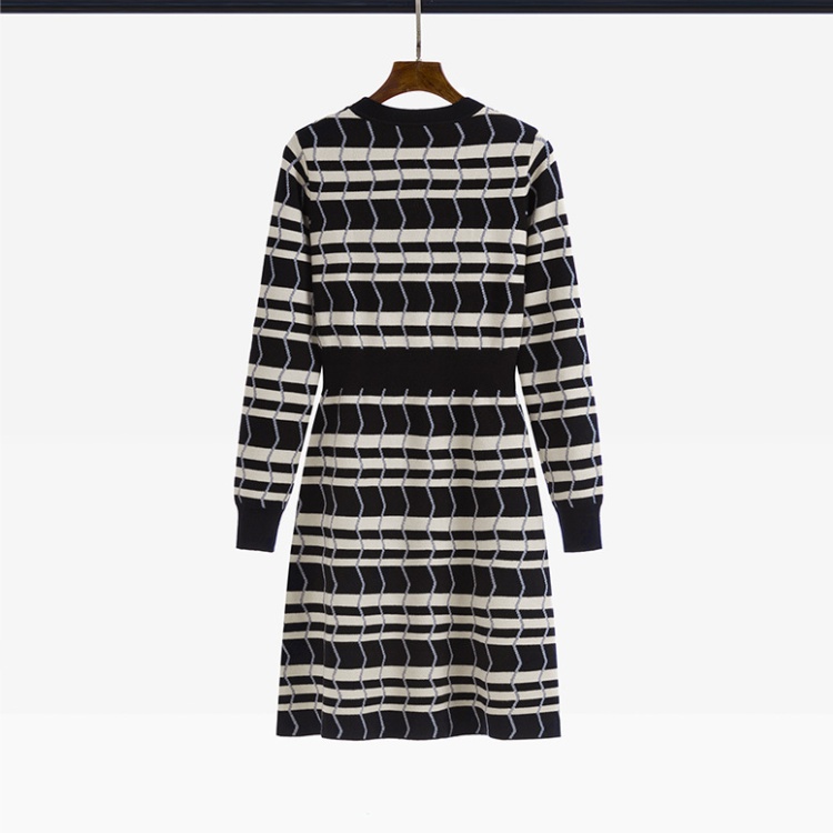 Knitted France style stripe sweater dress A-line autumn dress