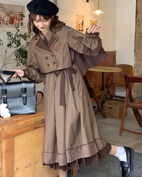 Japanese style college style cloak retro long dress 2pcs set