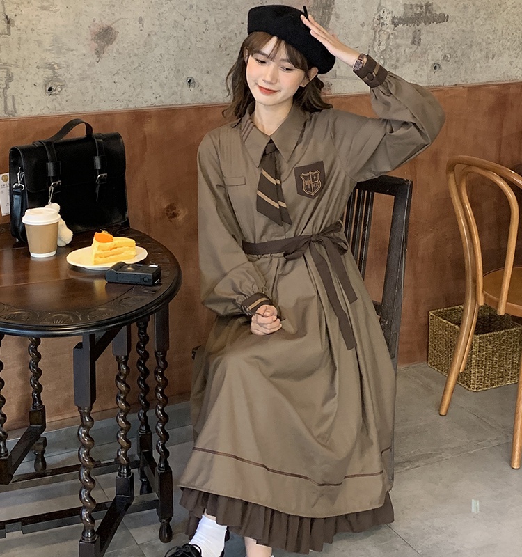 Japanese style college style cloak retro long dress 2pcs set