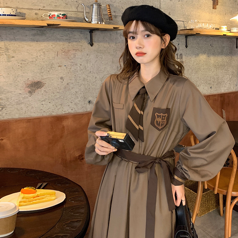 Japanese style college style cloak retro long dress 2pcs set