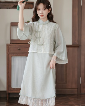 Maiden retro waistcoat Chinese style dress a set