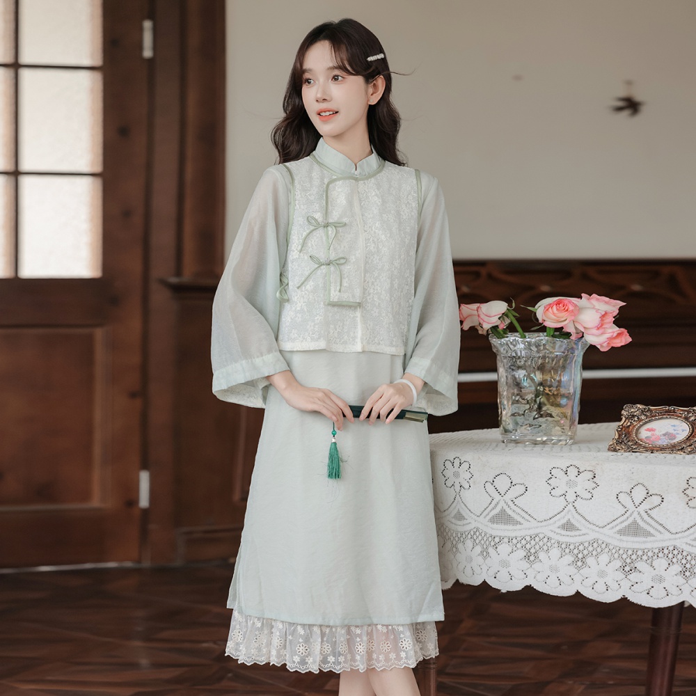 Maiden retro waistcoat Chinese style dress a set