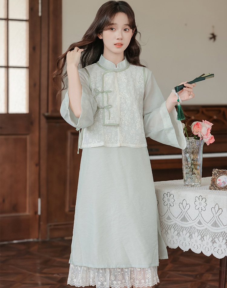 Maiden retro waistcoat Chinese style dress a set