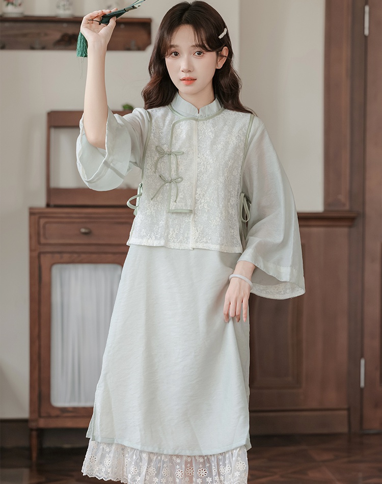 Maiden retro waistcoat Chinese style dress a set