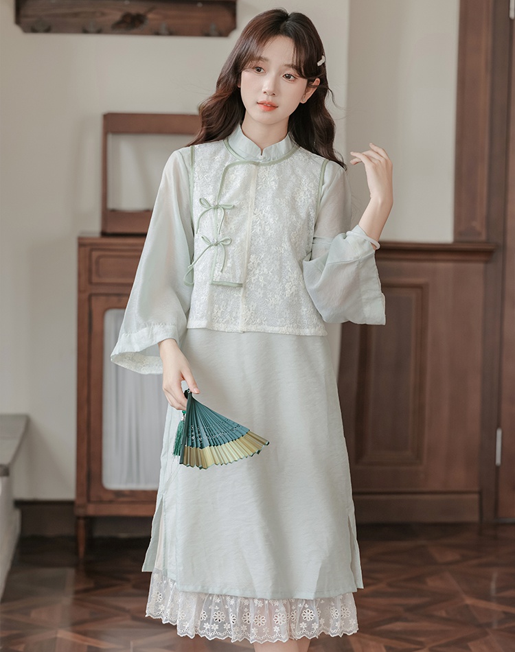 Maiden retro waistcoat Chinese style dress a set