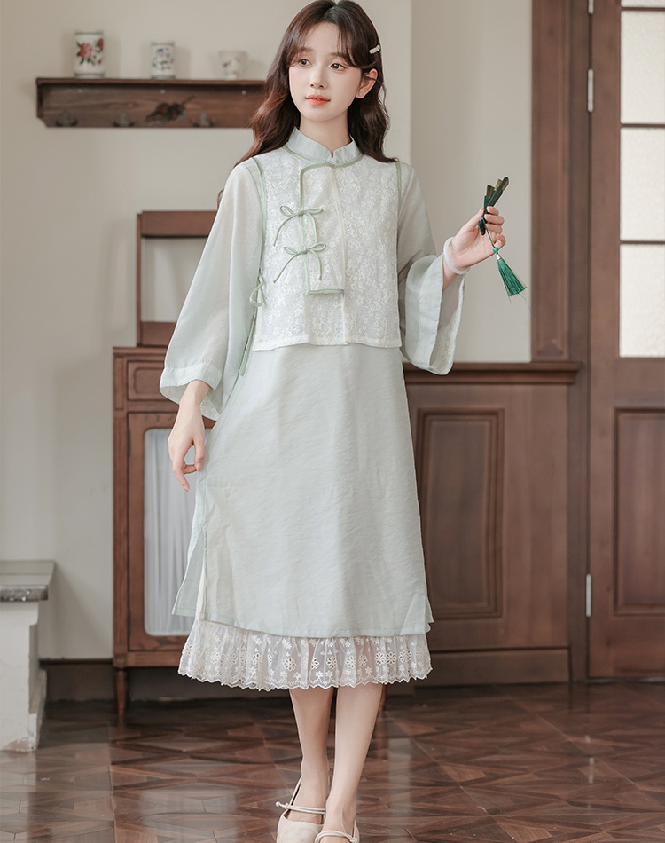 Maiden retro waistcoat Chinese style dress a set