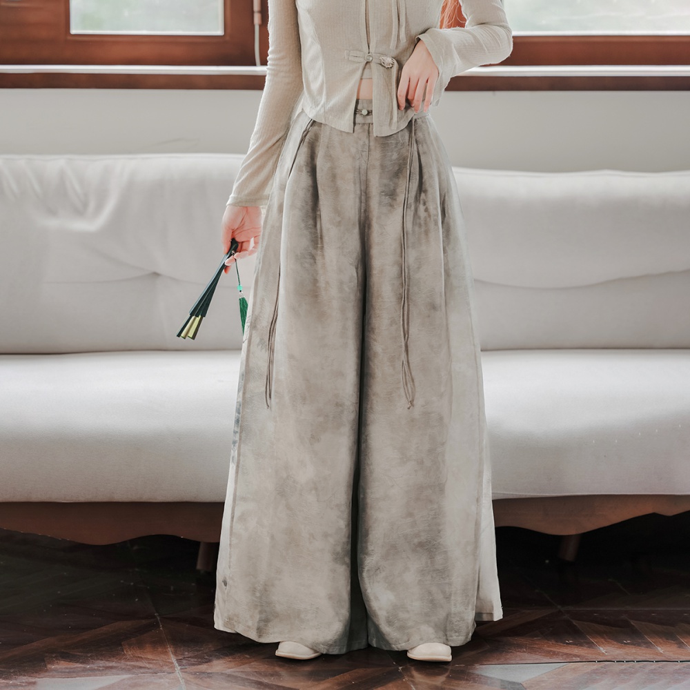 Autumn knitted cardigan Chinese style wide leg pants 2pcs set