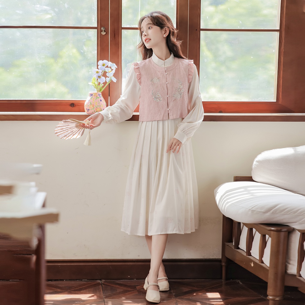 Sweet chiffon long dress tender autumn dress 2pcs set