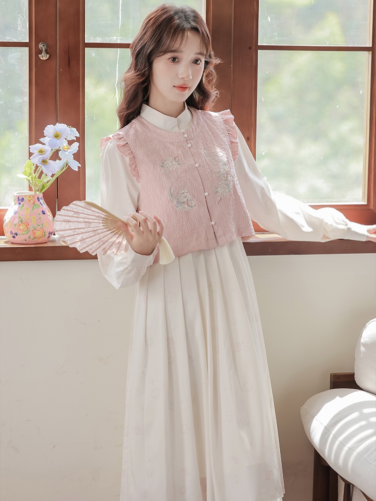 Sweet chiffon long dress tender autumn dress 2pcs set