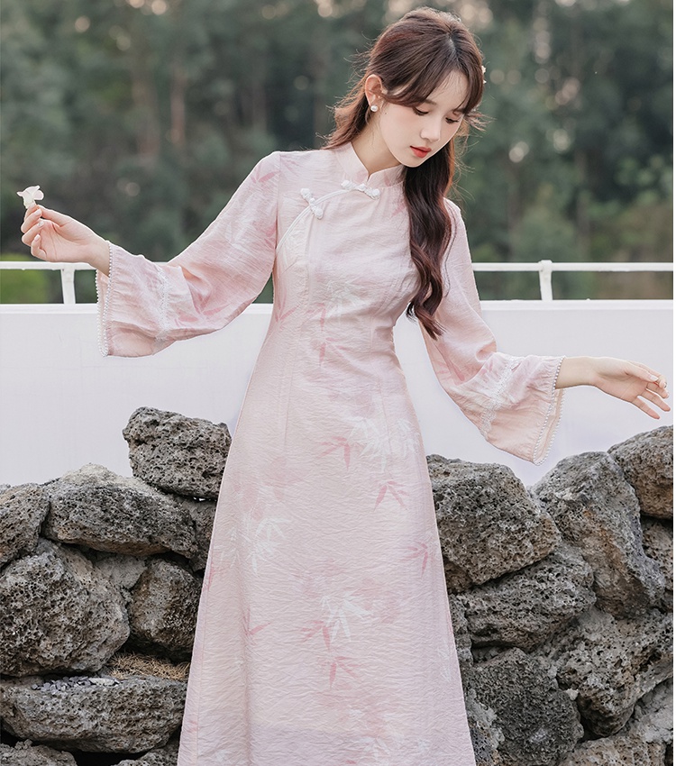 Pink Chinese style cheongsam autumn dress