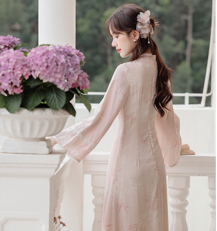 Pink Chinese style cheongsam autumn dress