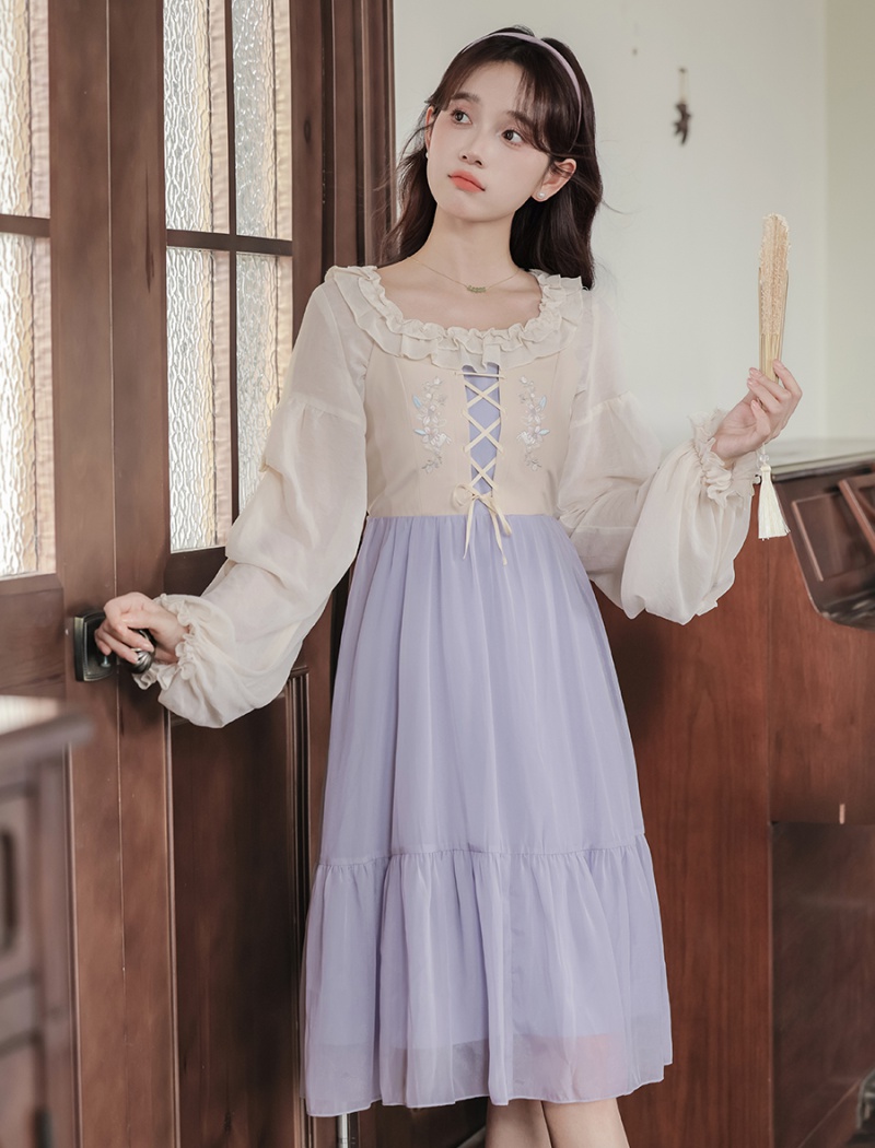 Pseudo-two chiffon shirt tender strap dress 2pcs set