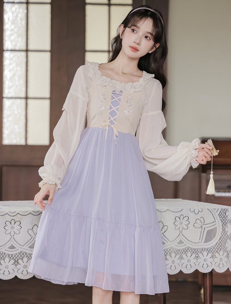 Pseudo-two chiffon shirt tender strap dress 2pcs set