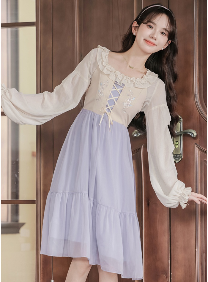 Pseudo-two chiffon shirt tender strap dress 2pcs set