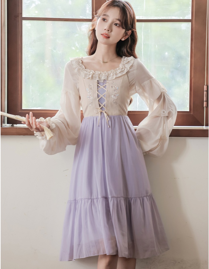 Pseudo-two chiffon shirt tender strap dress 2pcs set