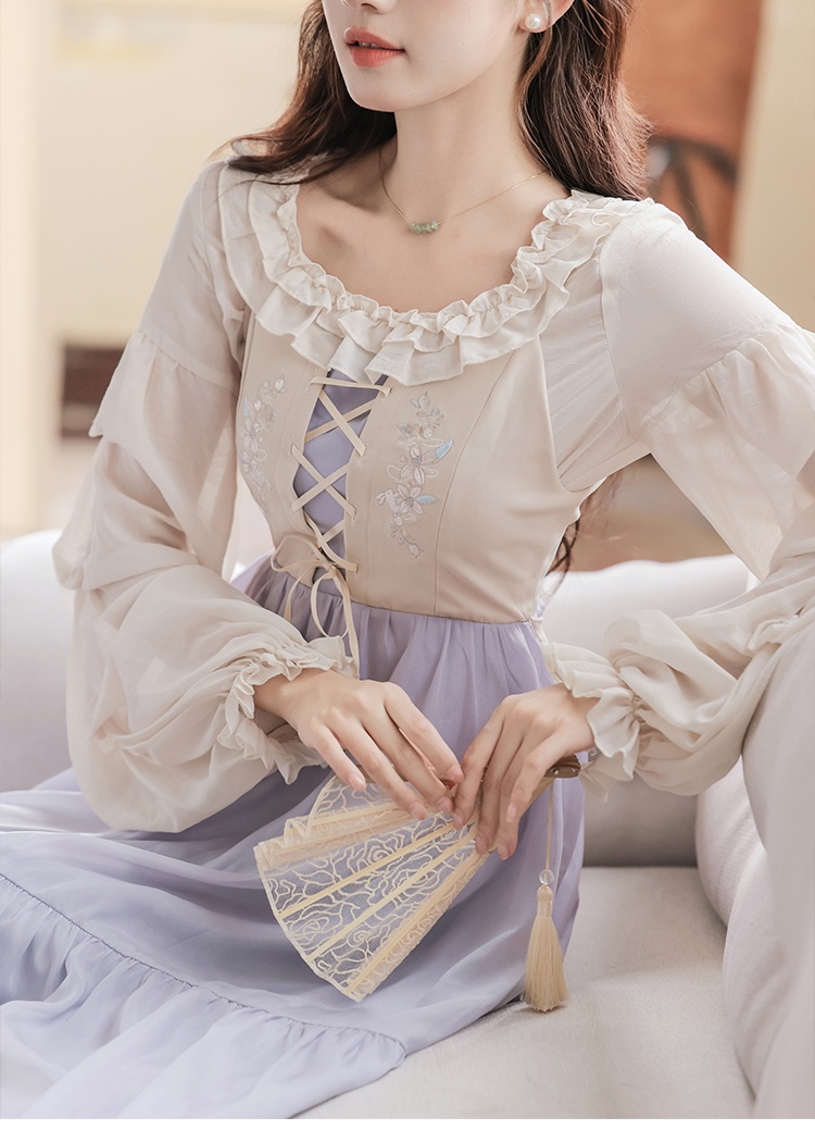 Pseudo-two chiffon shirt tender strap dress 2pcs set