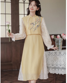 Lace Chinese style dress splice embroidery cheongsam for women