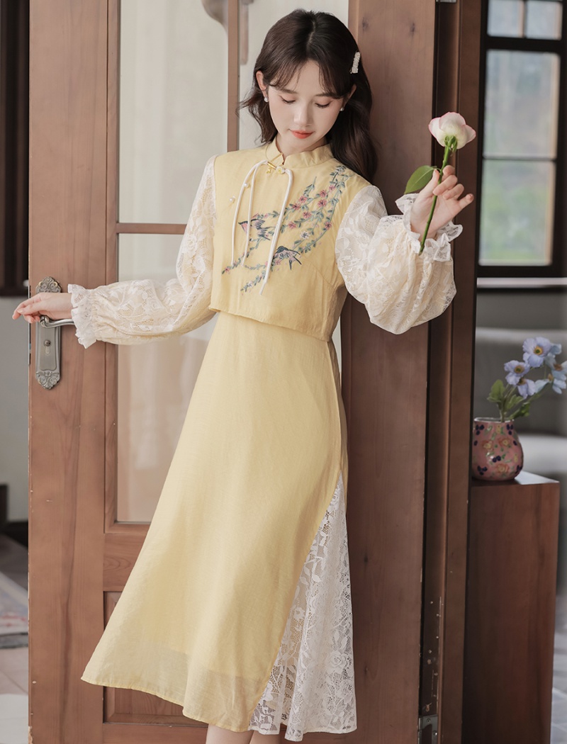 Lace Chinese style dress splice embroidery cheongsam for women