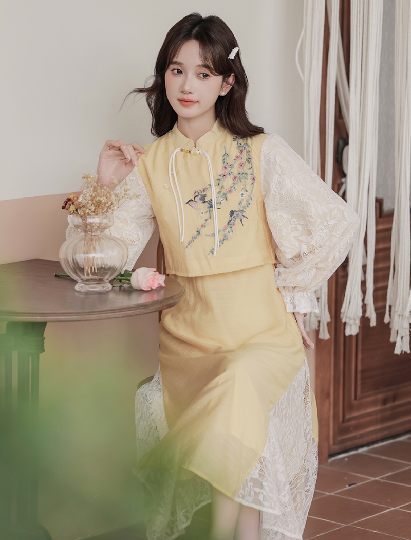 Lace Chinese style dress splice embroidery cheongsam for women