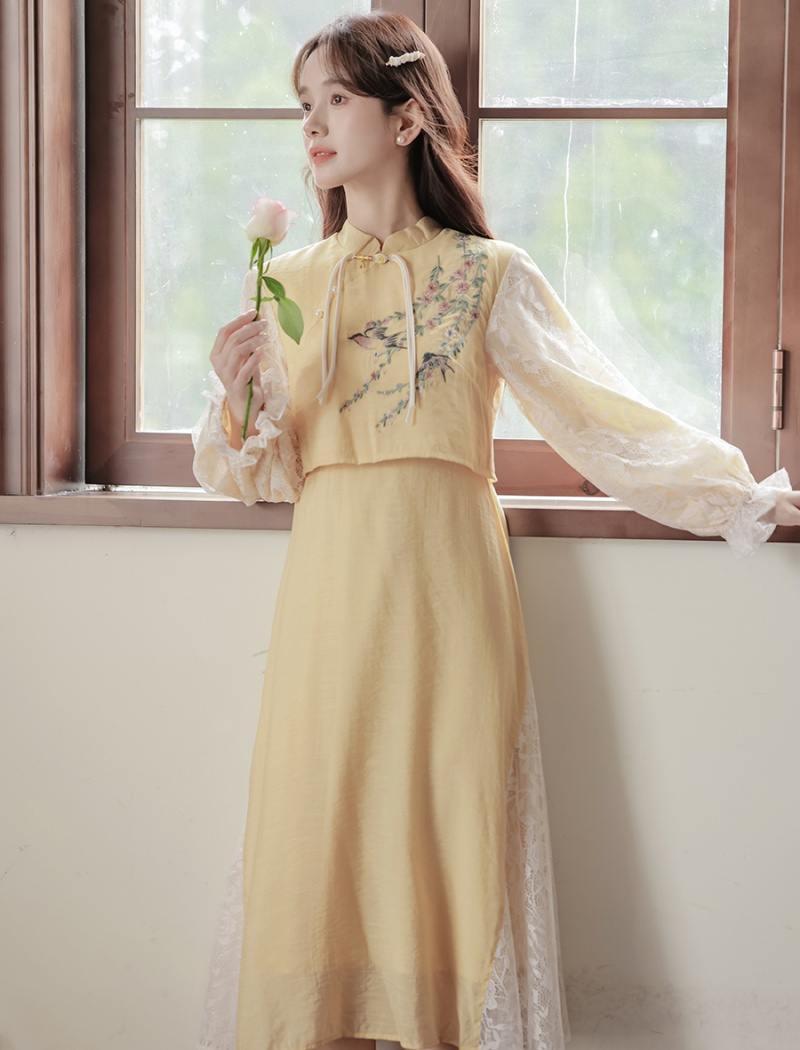 Lace Chinese style dress splice embroidery cheongsam for women