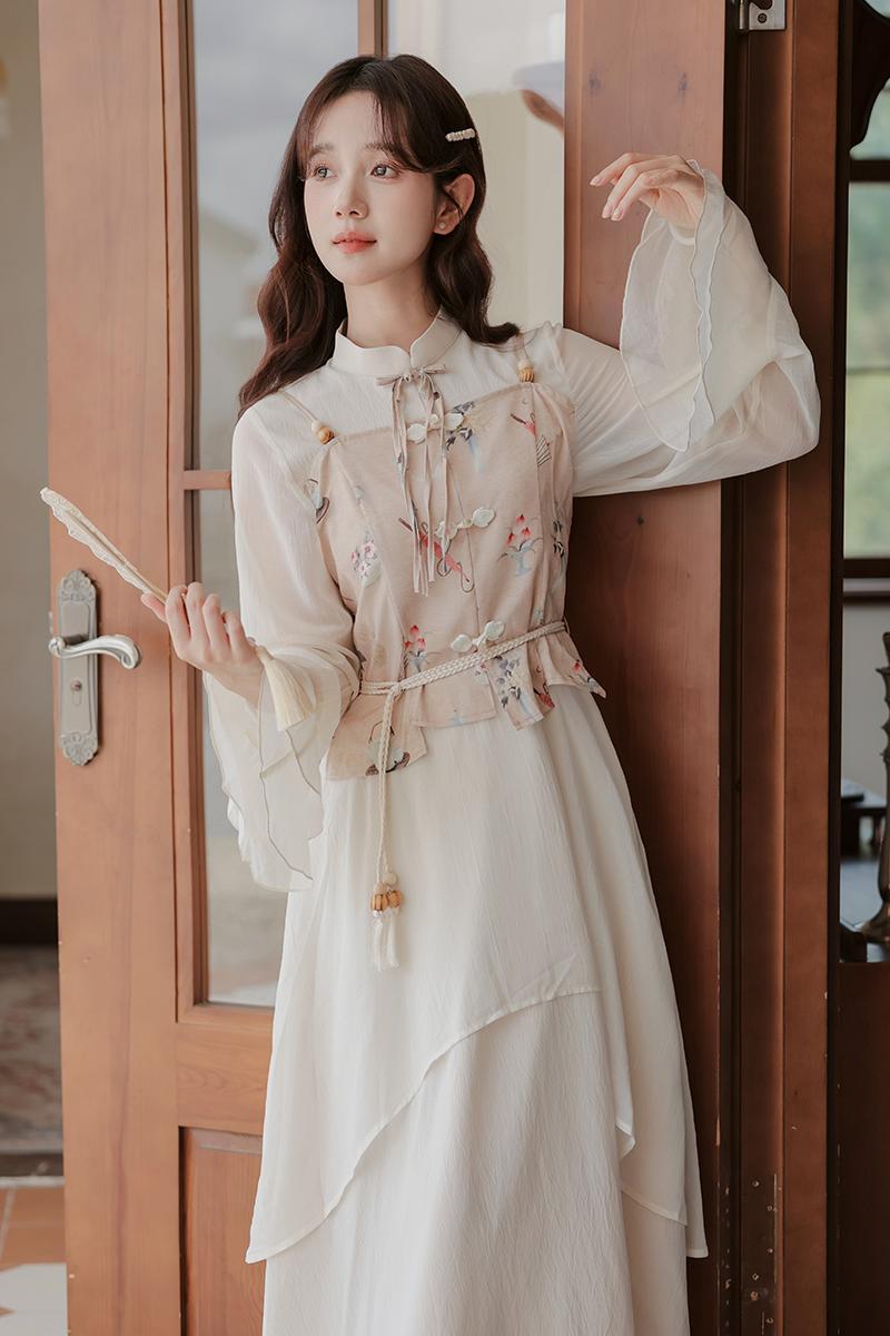 Classical asymmetry Pseudo-two printing dress