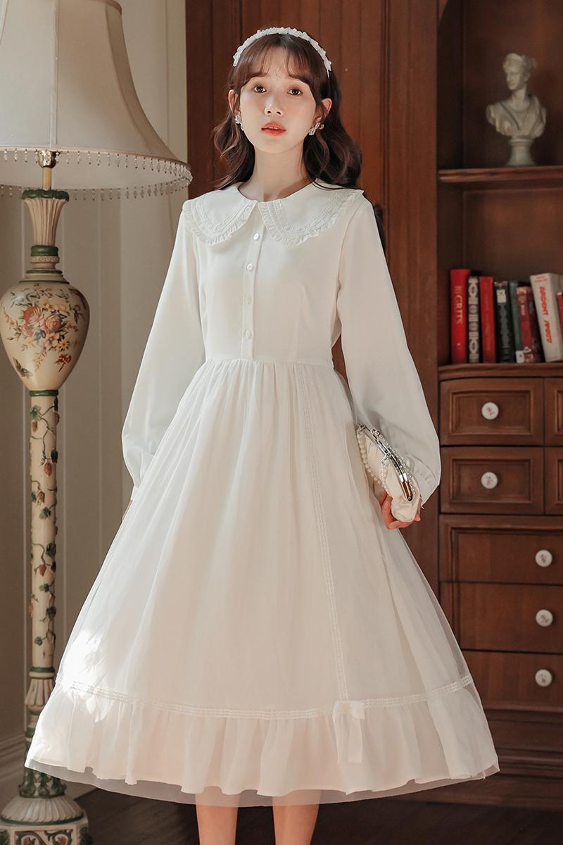 France style long sleeve retro long dress doll sweet dress