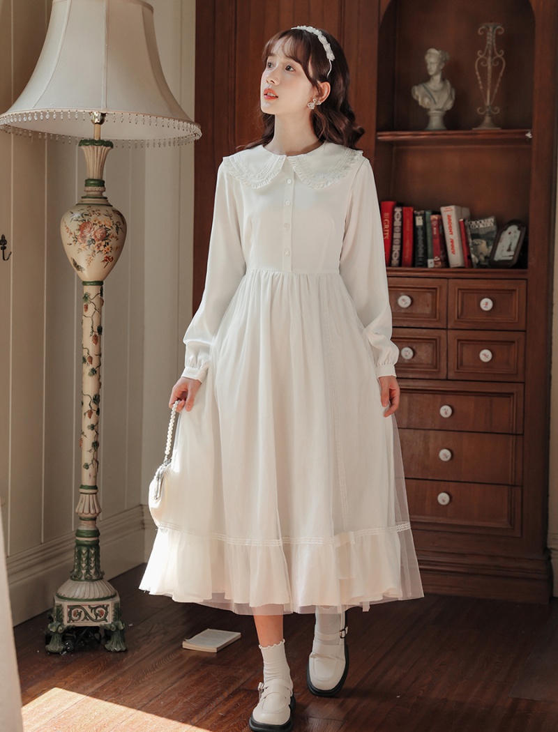 France style long sleeve retro long dress doll sweet dress