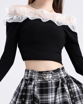 France style clavicle bottoming shirt long sleeve tops