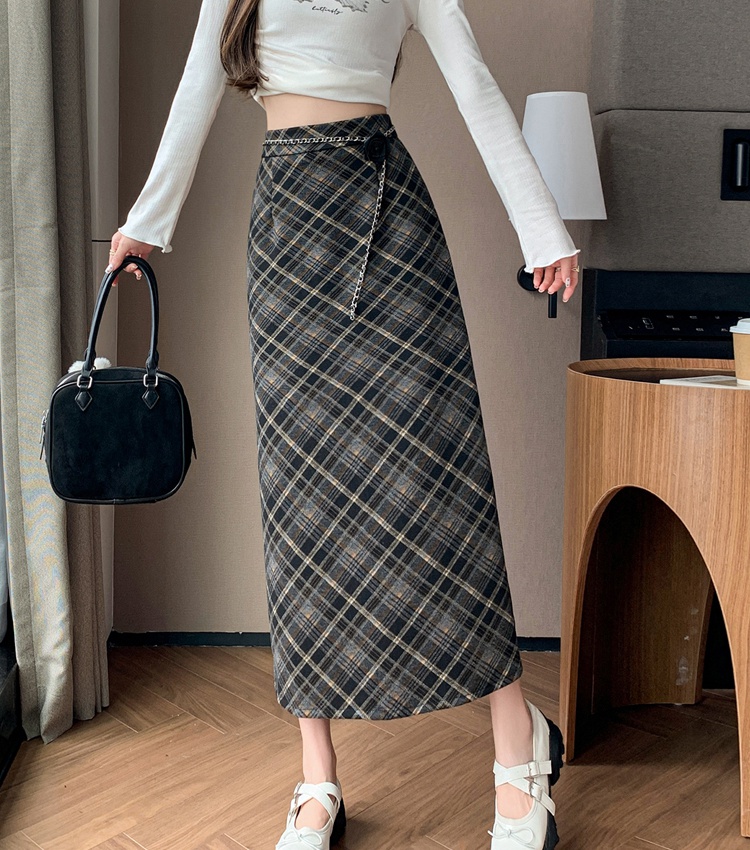 A-line Cover belly package hip long plaid slim skirt