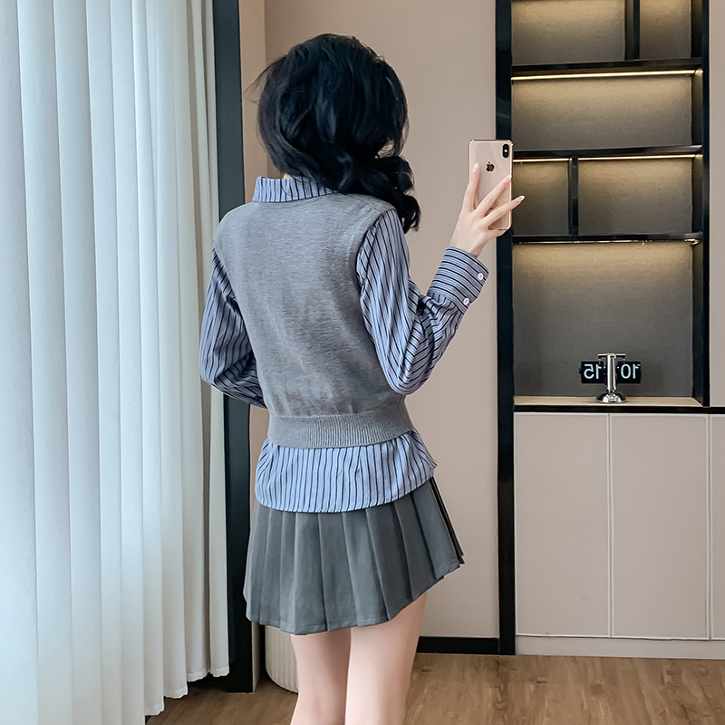 Autumn fashion short skirt knitted vest 3pcs set