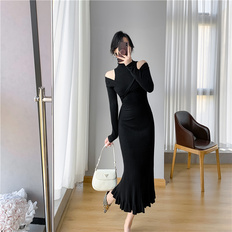 Mermaid strapless sweater dress bottoming dress for women