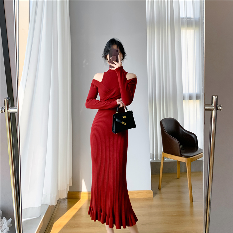 Mermaid strapless sweater dress bottoming dress for women