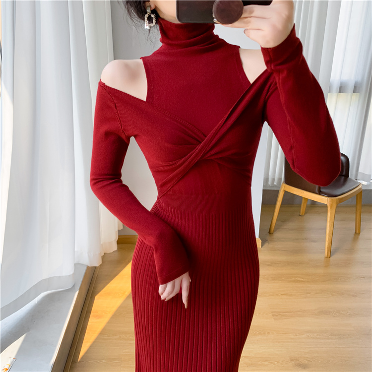 Mermaid strapless sweater dress bottoming dress for women