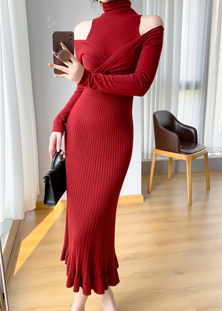 Mermaid strapless sweater dress bottoming dress for women