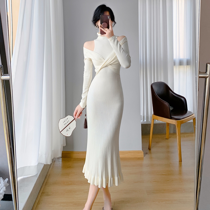 Mermaid strapless sweater dress bottoming dress for women