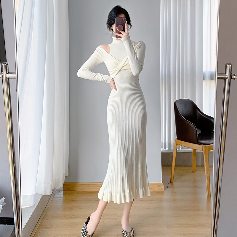 Mermaid strapless sweater dress bottoming dress for women