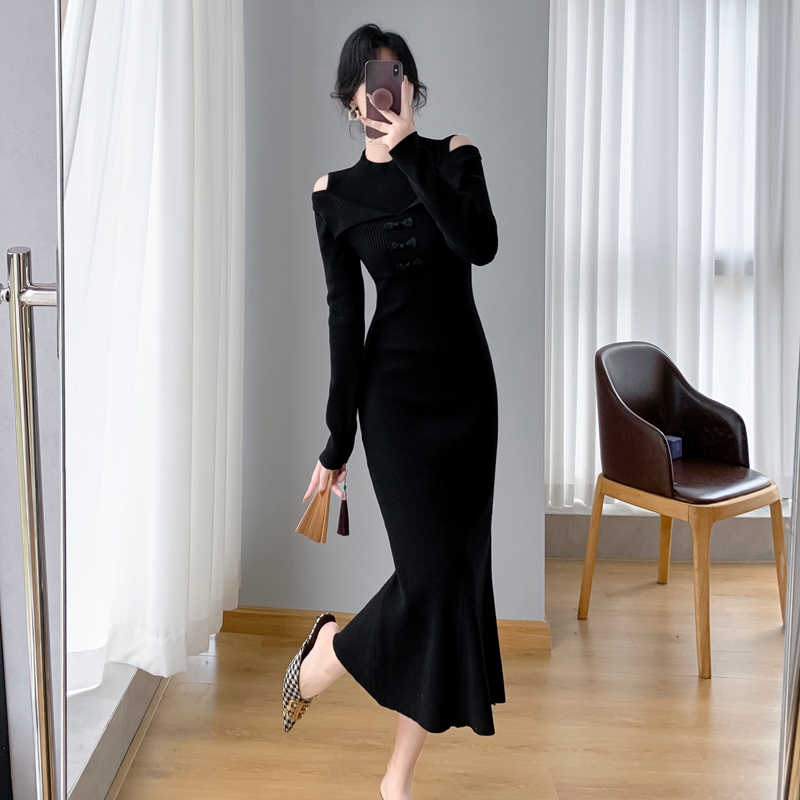 Bottoming slim cheongsam Chinese style knitted dress