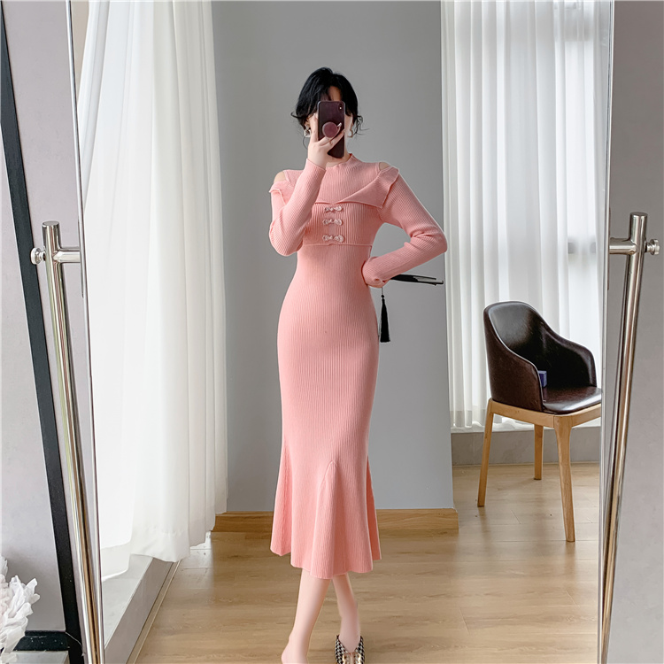 Bottoming slim cheongsam Chinese style knitted dress