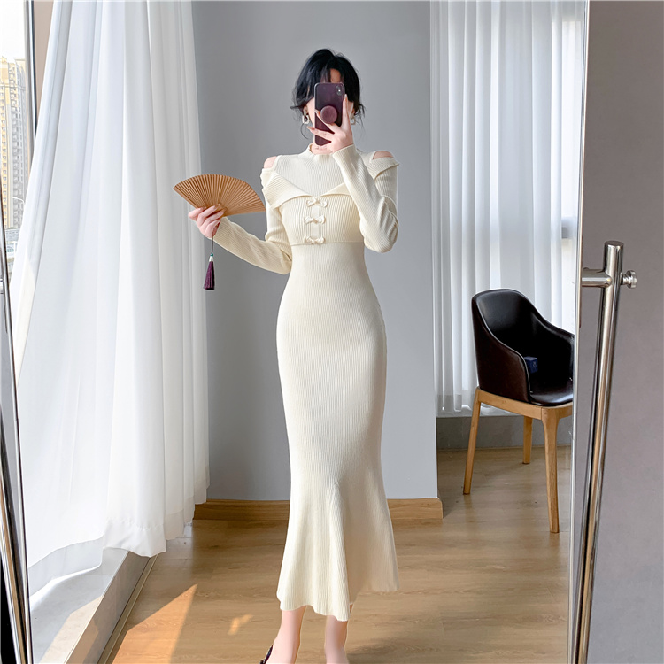 Bottoming slim cheongsam Chinese style knitted dress